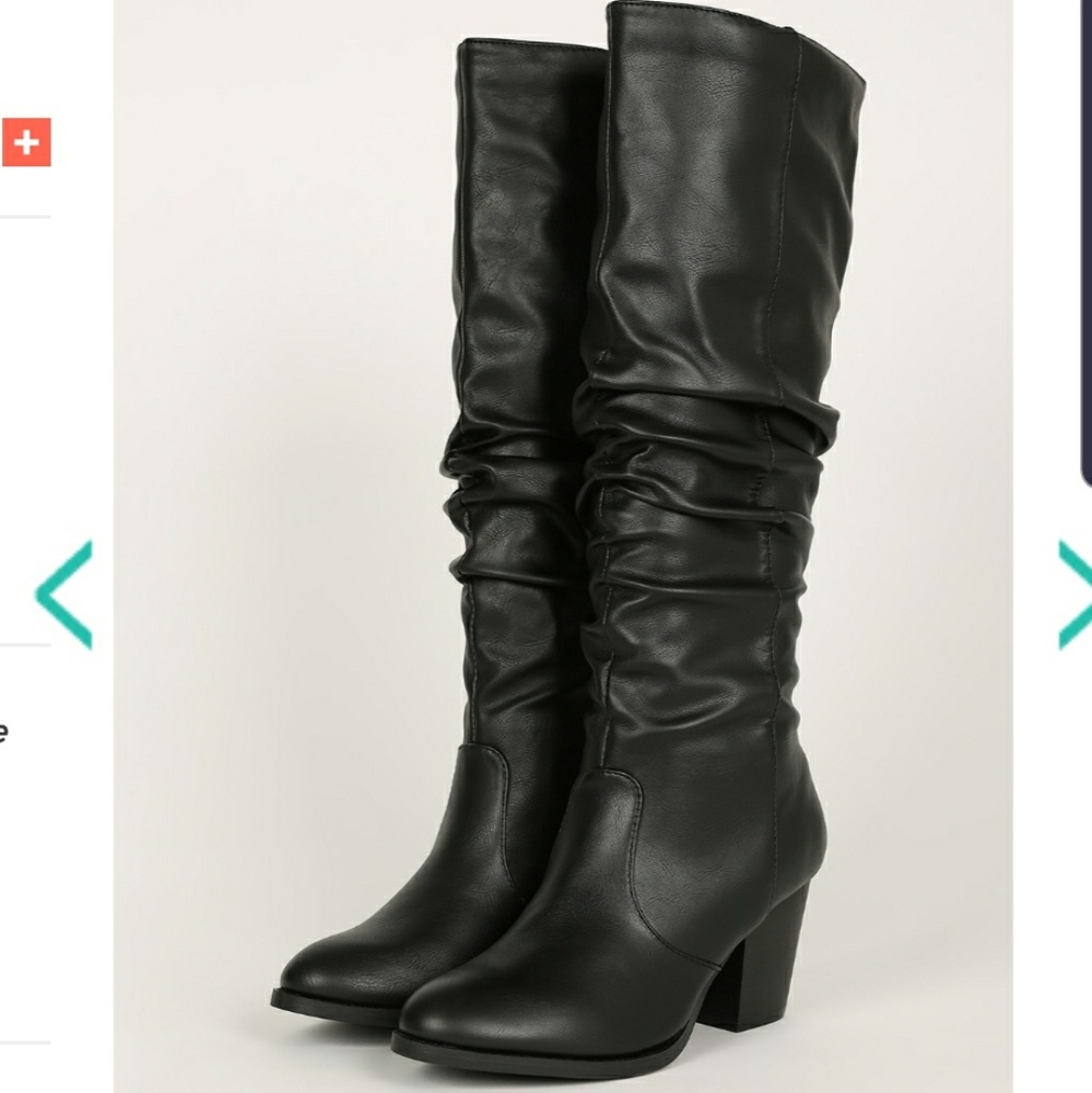 Black Knee High Leatherette Boots - Picture 2 of 3